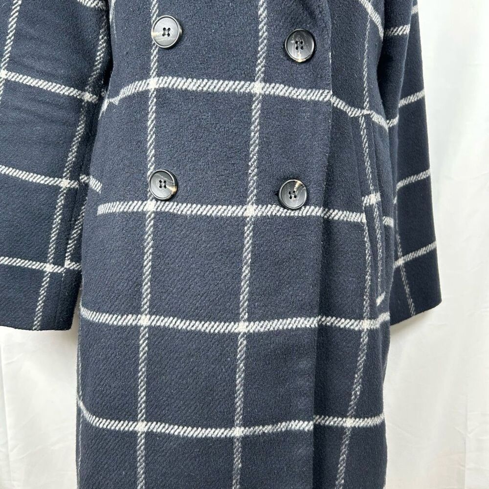 Elodie Trench Coat Womens Small Navy White Plaid Double Breasted Coat Jacket - Picture 3 of 9